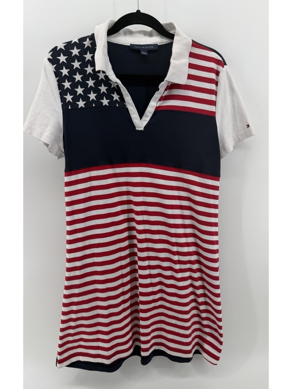 Tommy Hilfiger American Flag Polo Dress Women’s XL Red White Blue 100% Cotton